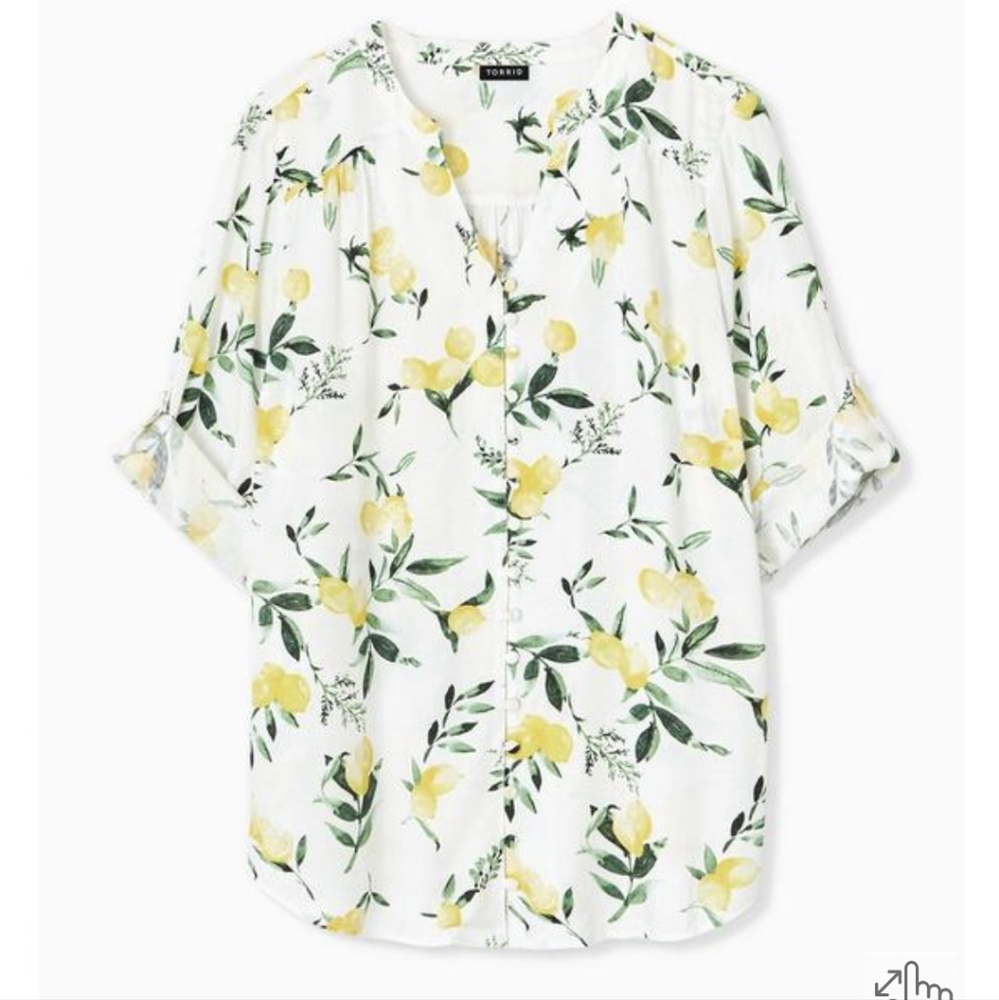 Torrid Harper Lemon Print Roll Sleeve Top 1X